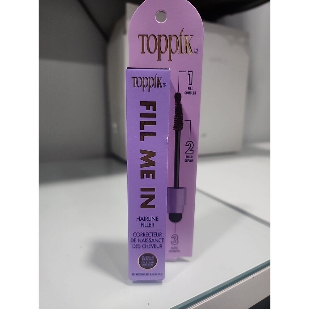 Toppik Fill Me In Hairline Filler Hair Color Root Touchup Fibers Wand MED BROWN